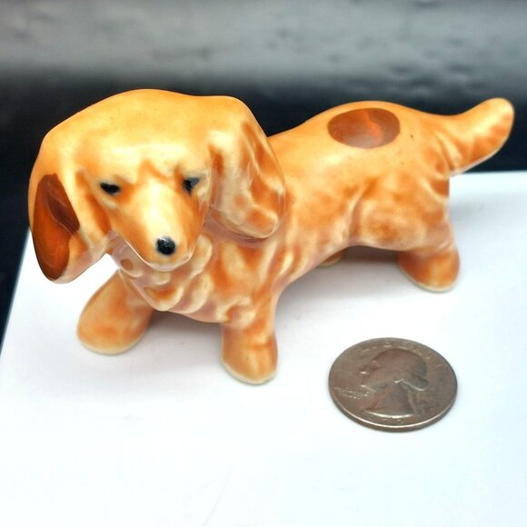 Vintage Ceramic Dachshund Figurine With Brown Glaze Finish - Picture 4 of 4